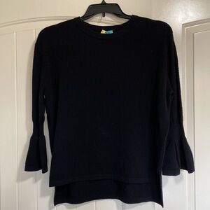 Two Bees Cashmere Black Bell Sleeve Sweater Crewneck Hi Low Sz S